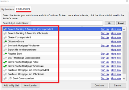 Access Lenders Menu