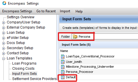 Example User Input Form Set