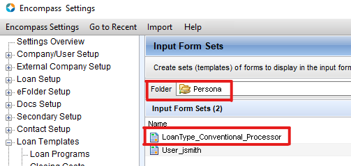 Example User Input Form Set