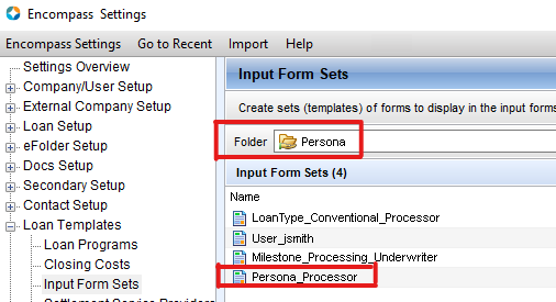 Example User Input Form Set