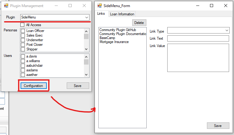 Side Menu Configuration Menu