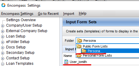 Example User Input Form Set